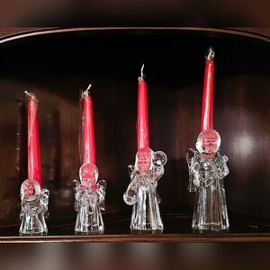 Red Taper Candles with Glass Angel Holders